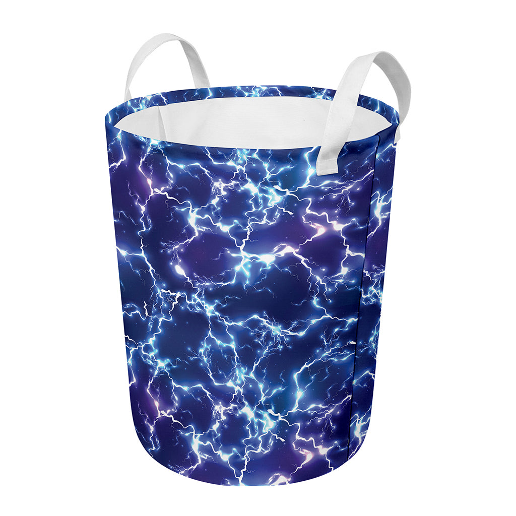 Blue And Purple Lightning Print Round Laundry Basket