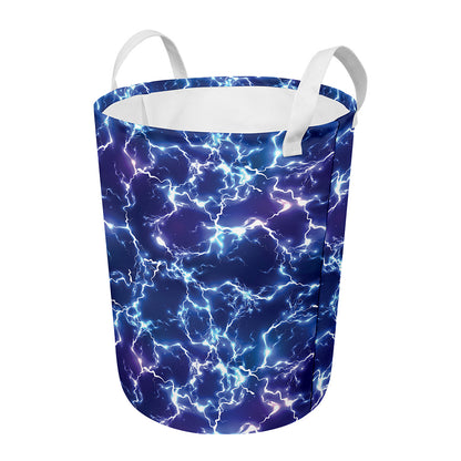 Blue And Purple Lightning Print Round Laundry Basket