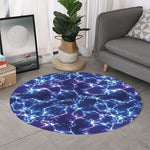 Blue And Purple Lightning Print Round Rug