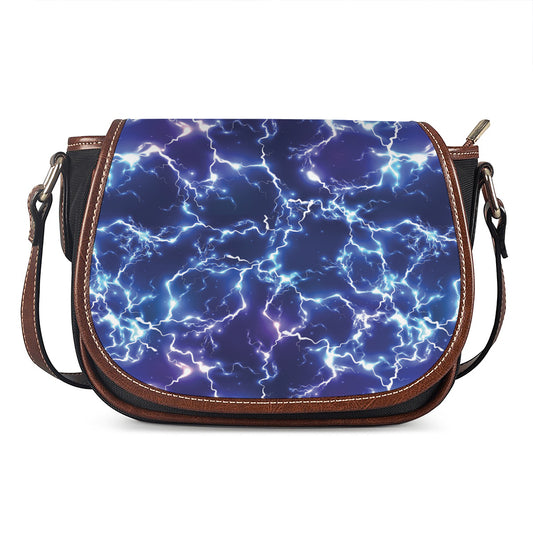 Blue And Purple Lightning Print Saddle Bag