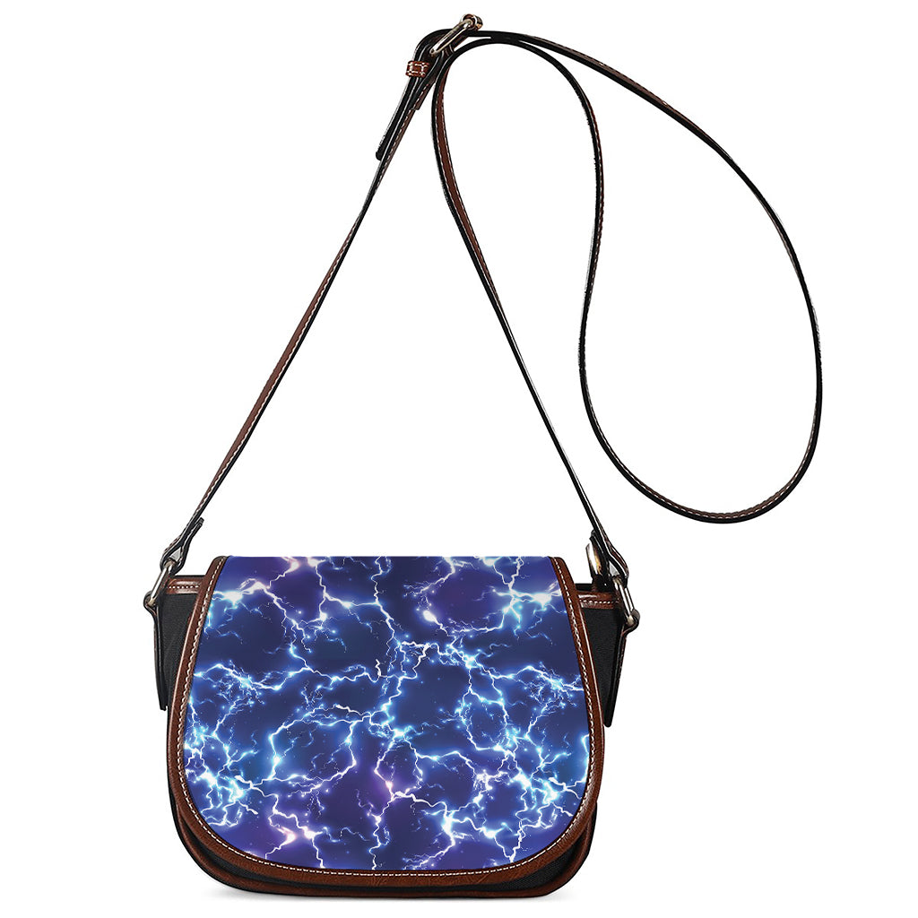 Blue And Purple Lightning Print Saddle Bag