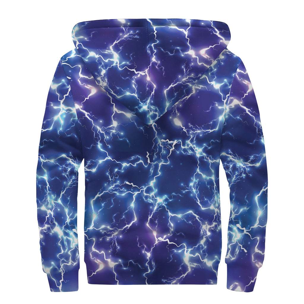 Blue And Purple Lightning Print Sherpa Lined Zip Up Hoodie