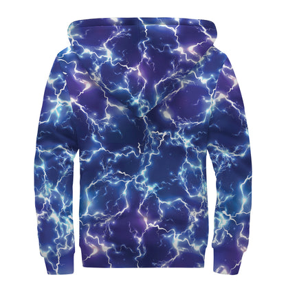 Blue And Purple Lightning Print Sherpa Lined Zip Up Hoodie