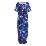 Blue And Purple Lightning Print Short Sleeve Long Nightdress
