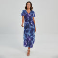 Blue And Purple Lightning Print Short Sleeve Maxi Dress