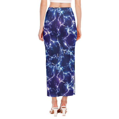 Blue And Purple Lightning Print Side Slit Maxi Skirt
