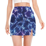 Blue And Purple Lightning Print Side Slit Mini Skirt