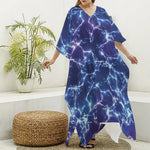 Blue And Purple Lightning Print Silk V-Neck Kaftan Dress