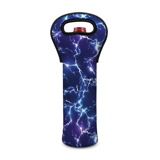 Blue And Purple Lightning Print Single Neoprene Wine Tote