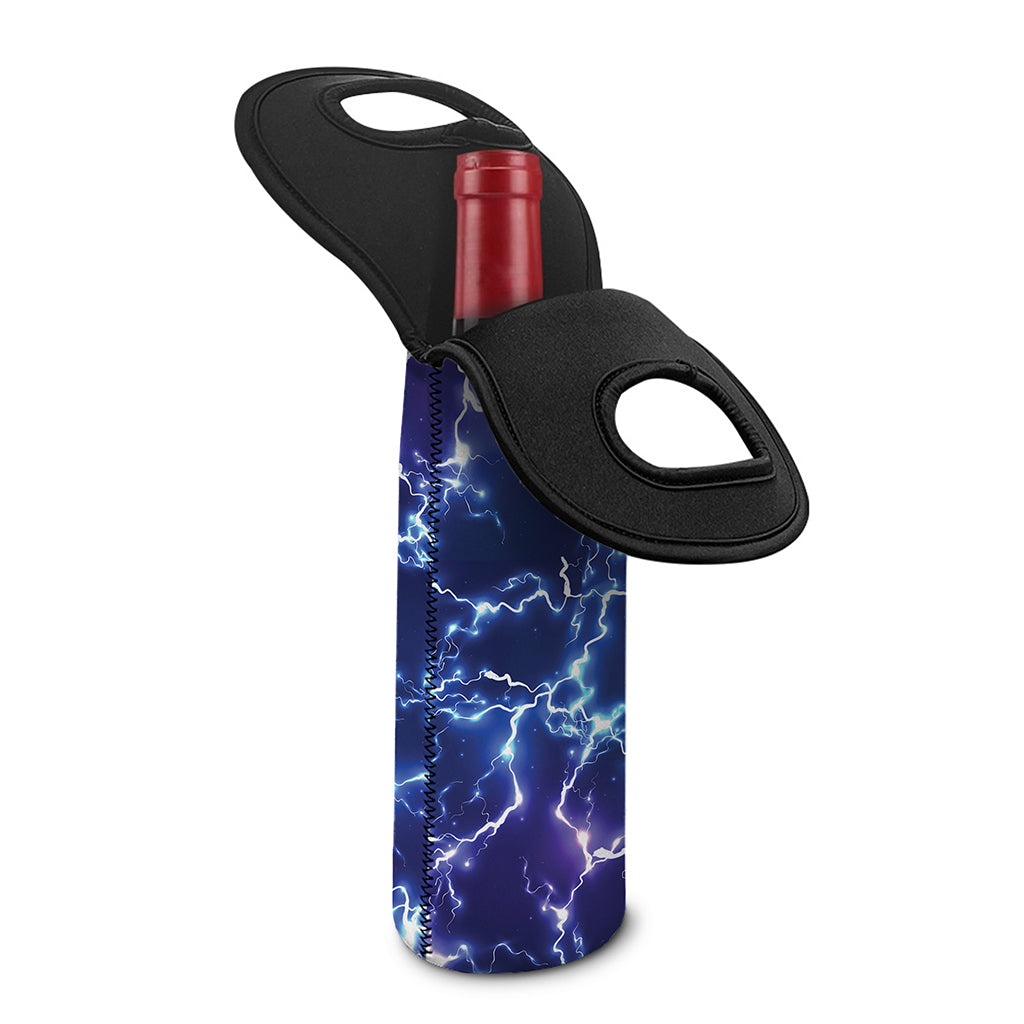 Blue And Purple Lightning Print Single Neoprene Wine Tote