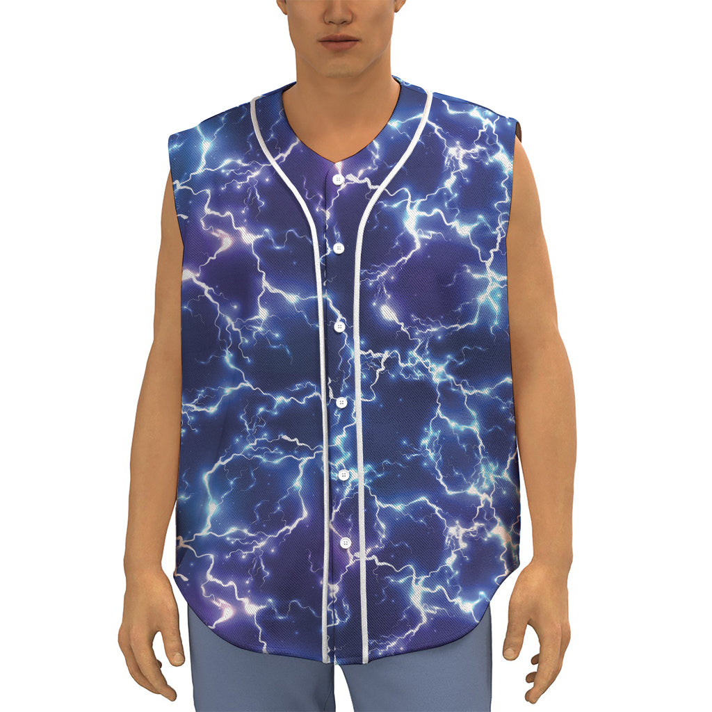 Blue And Purple Lightning Print Sleeveless Baseball Jersey