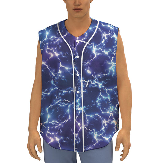Blue And Purple Lightning Print Sleeveless Baseball Jersey