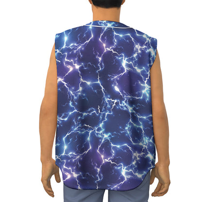 Blue And Purple Lightning Print Sleeveless Baseball Jersey