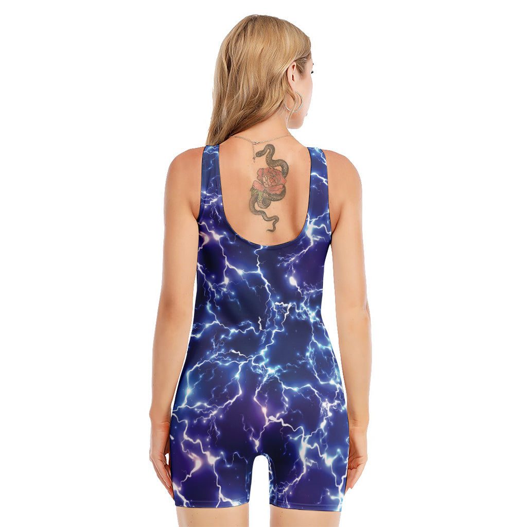 Blue And Purple Lightning Print Sleeveless One Piece Swimsuit