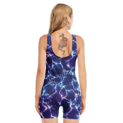 Blue And Purple Lightning Print Sleeveless One Piece Swimsuit