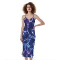 Blue And Purple Lightning Print Slim Fit Midi Cami Dress