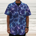 Blue And Purple Lightning Print Textured Short Sleeve Shirt