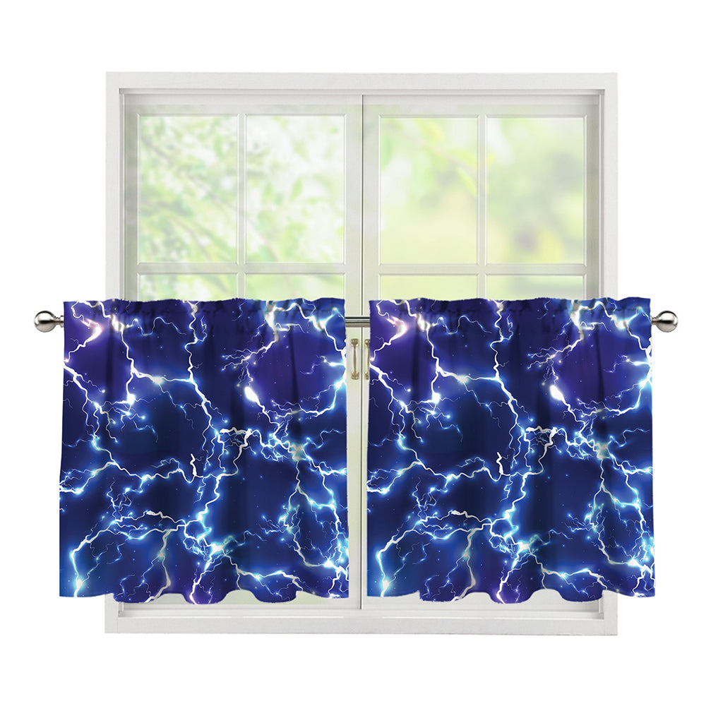 Blue And Purple Lightning Print Tier Curtains