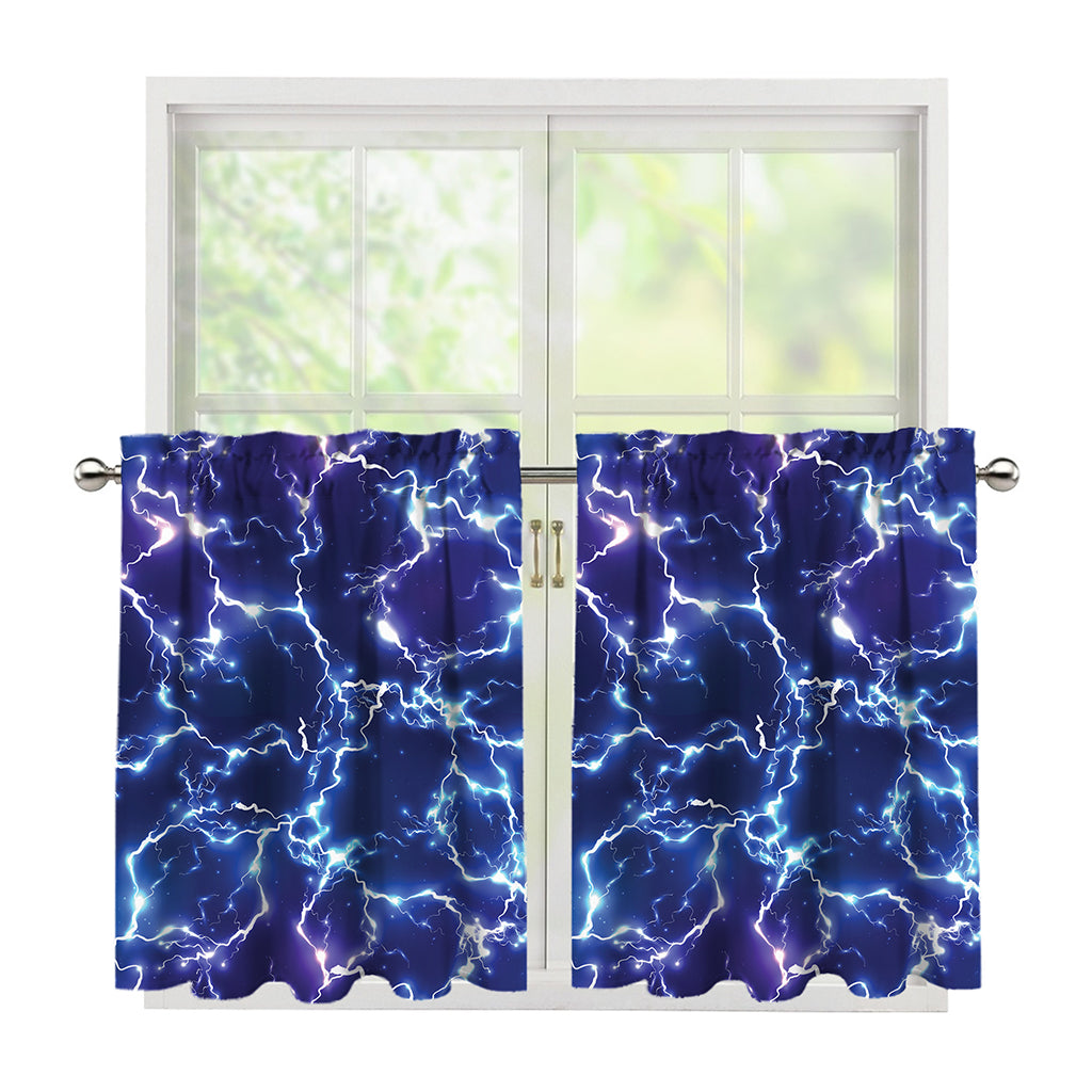 Blue And Purple Lightning Print Tier Curtains