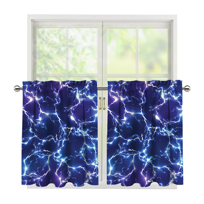 Blue And Purple Lightning Print Tier Curtains