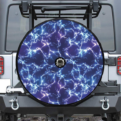 Blue And Purple Lightning Print Tire Cover With Camera Hole