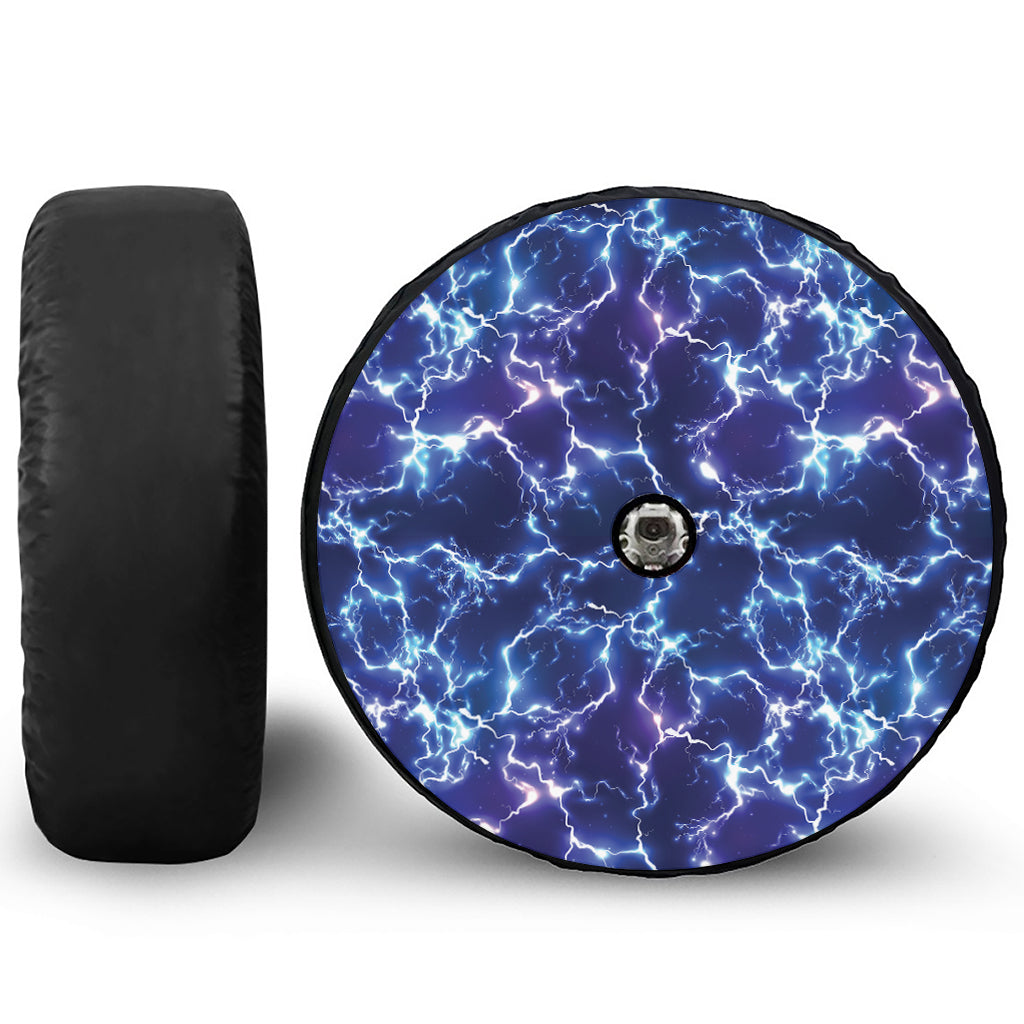 Blue And Purple Lightning Print Tire Cover With Camera Hole