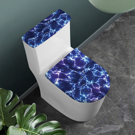 Blue And Purple Lightning Print Toilet Lid And Tank Cover Set