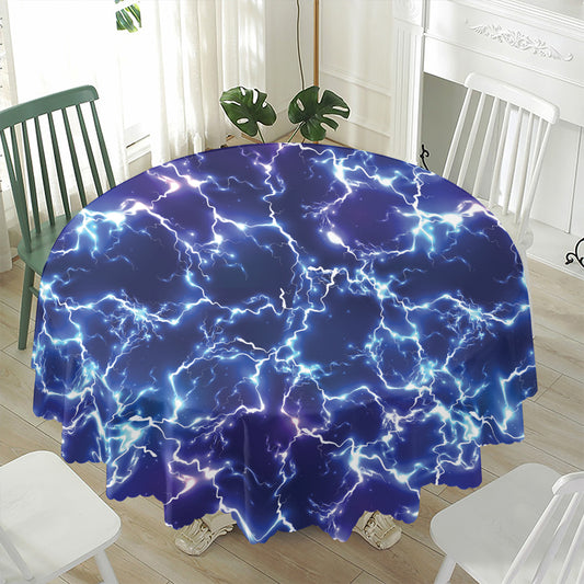 Blue And Purple Lightning Print Waterproof Round Tablecloth