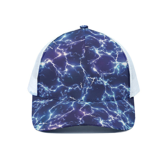 Blue And Purple Lightning Print White Mesh Trucker Cap