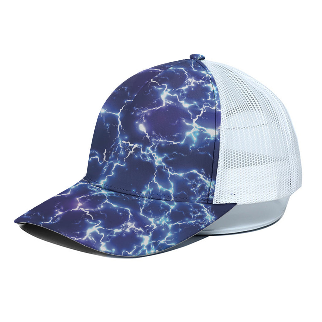 Blue And Purple Lightning Print White Mesh Trucker Cap
