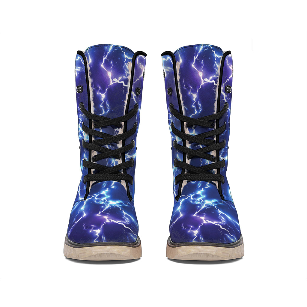 Blue And Purple Lightning Print Winter Boots