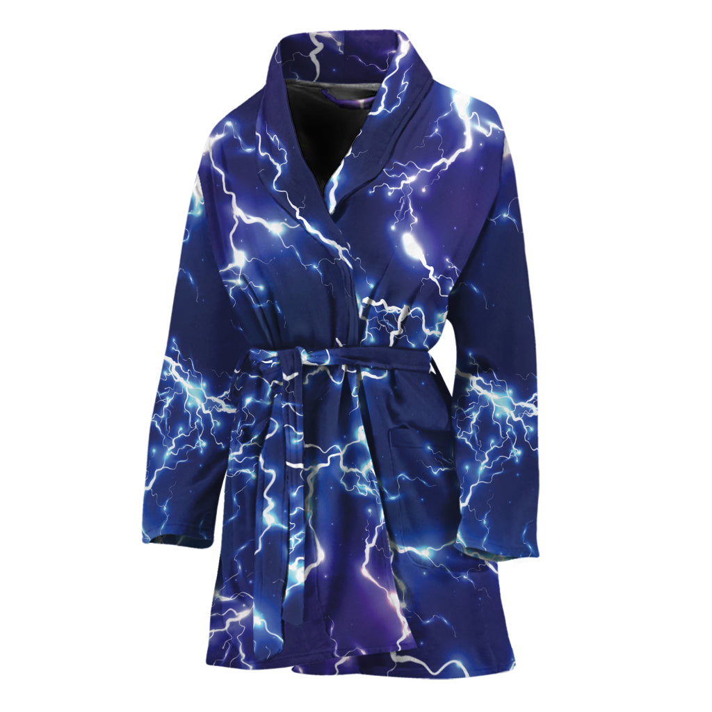 Blue And Purple Lightning Print Women's Bathrobe