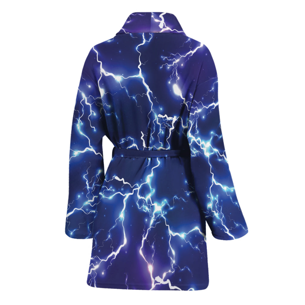 Blue And Purple Lightning Print Women's Bathrobe