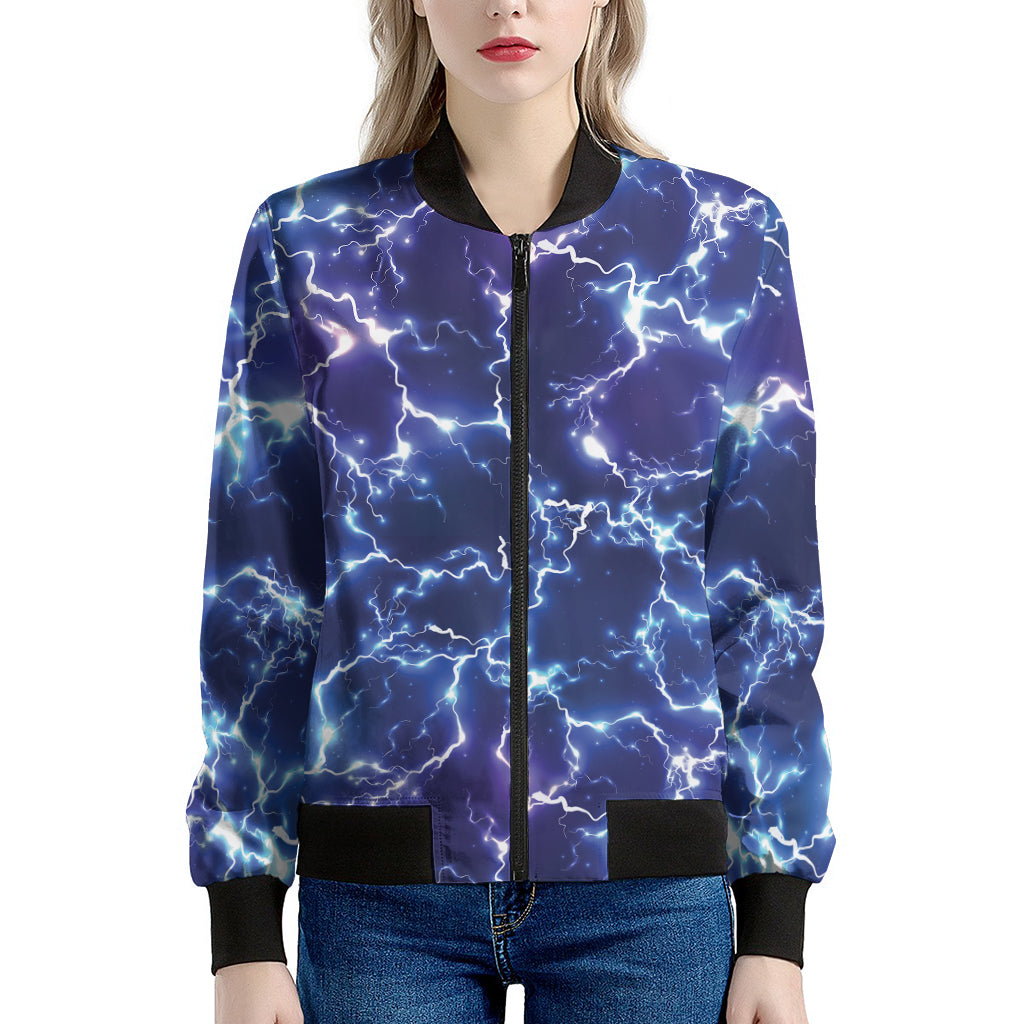 Blue And Purple Lightning Print Women's Bomber Jacket