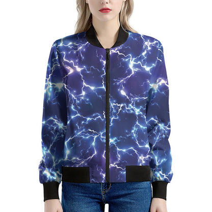 Blue And Purple Lightning Print Women's Bomber Jacket