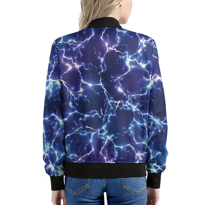 Blue And Purple Lightning Print Women's Bomber Jacket