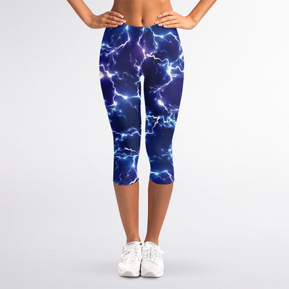 Blue And Purple Lightning Print Women's Capri Leggings