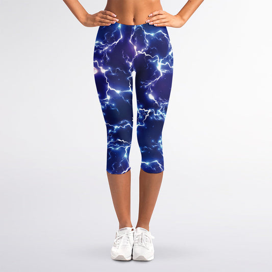 Blue And Purple Lightning Print Women's Capri Leggings