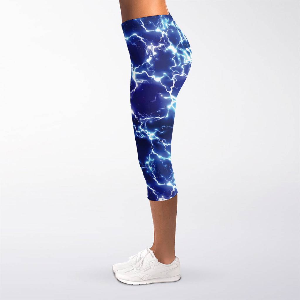 Blue And Purple Lightning Print Women's Capri Leggings