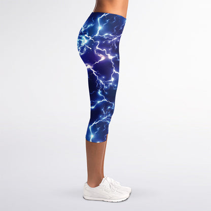 Blue And Purple Lightning Print Women's Capri Leggings