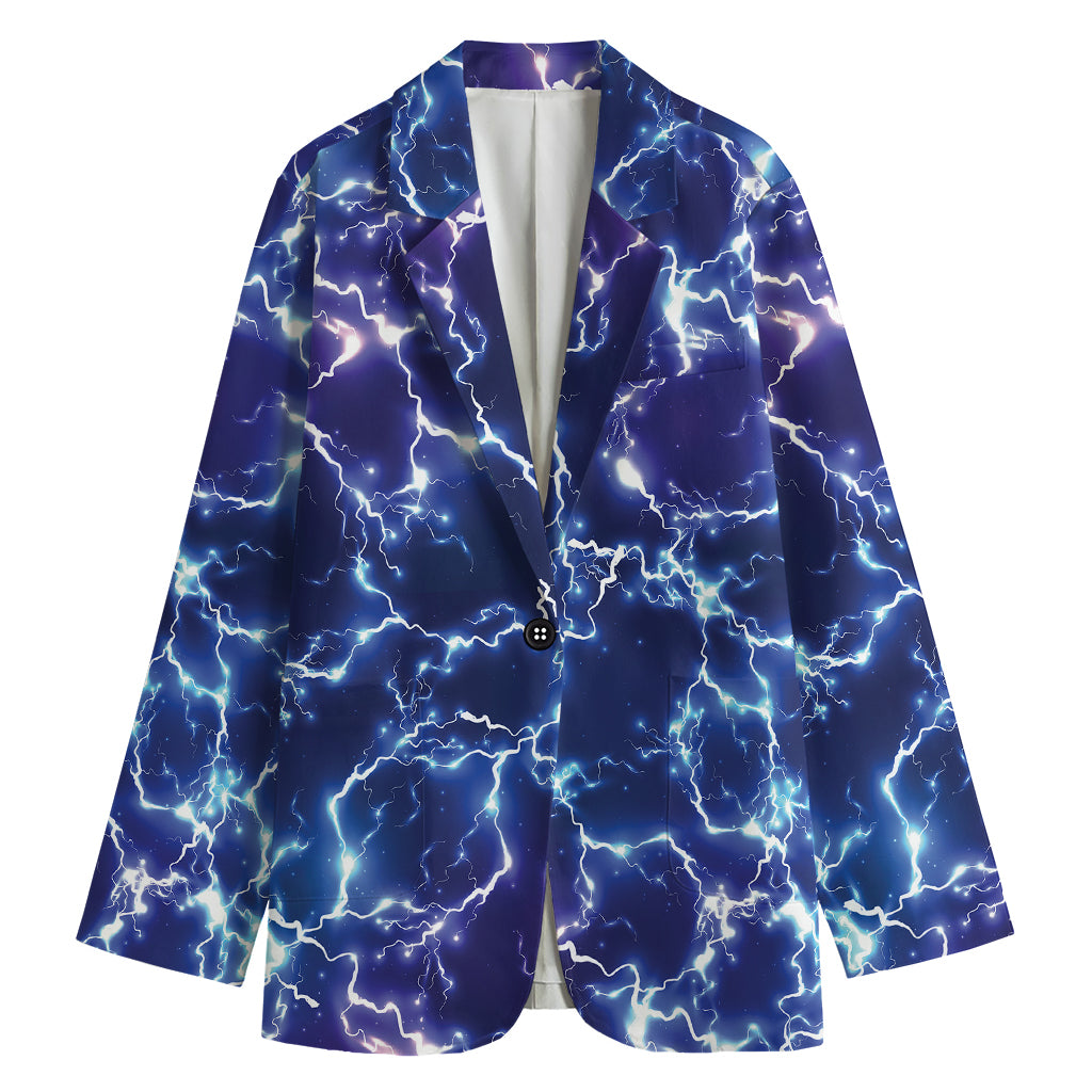 Blue And Purple Lightning Print Women's Cotton Blazer