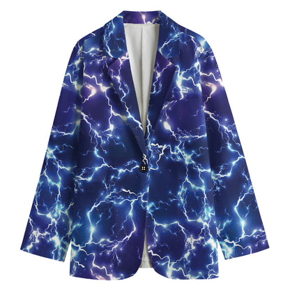 Blue And Purple Lightning Print Women's Cotton Blazer