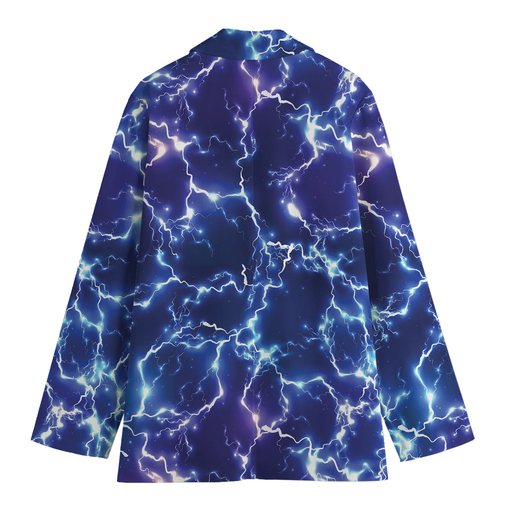 Blue And Purple Lightning Print Women's Cotton Blazer