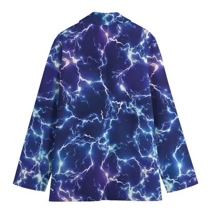 Blue And Purple Lightning Print Women's Cotton Blazer