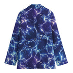 Blue And Purple Lightning Print Women's Cotton Blazer