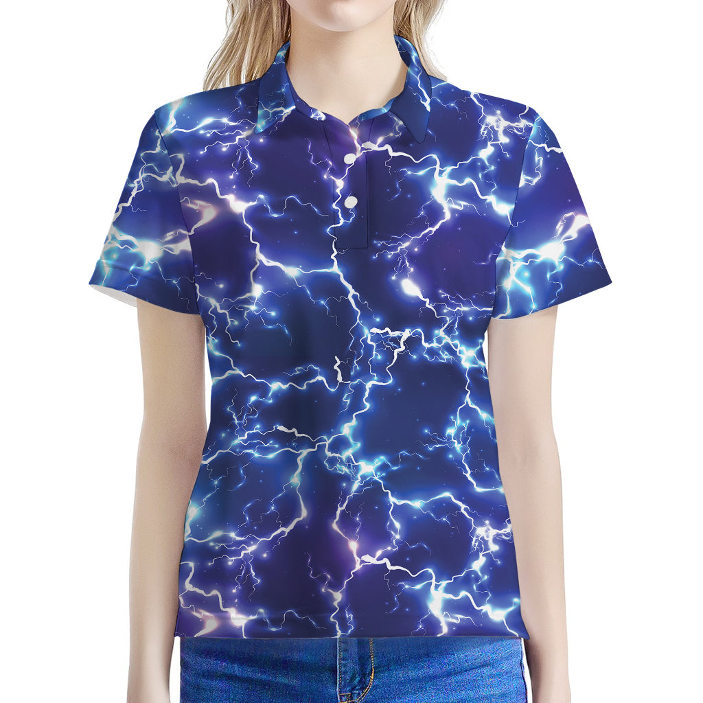 Blue And Purple Lightning Print Women's Polo Shirt