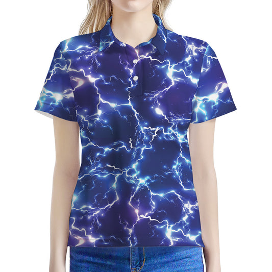 Blue And Purple Lightning Print Women's Polo Shirt