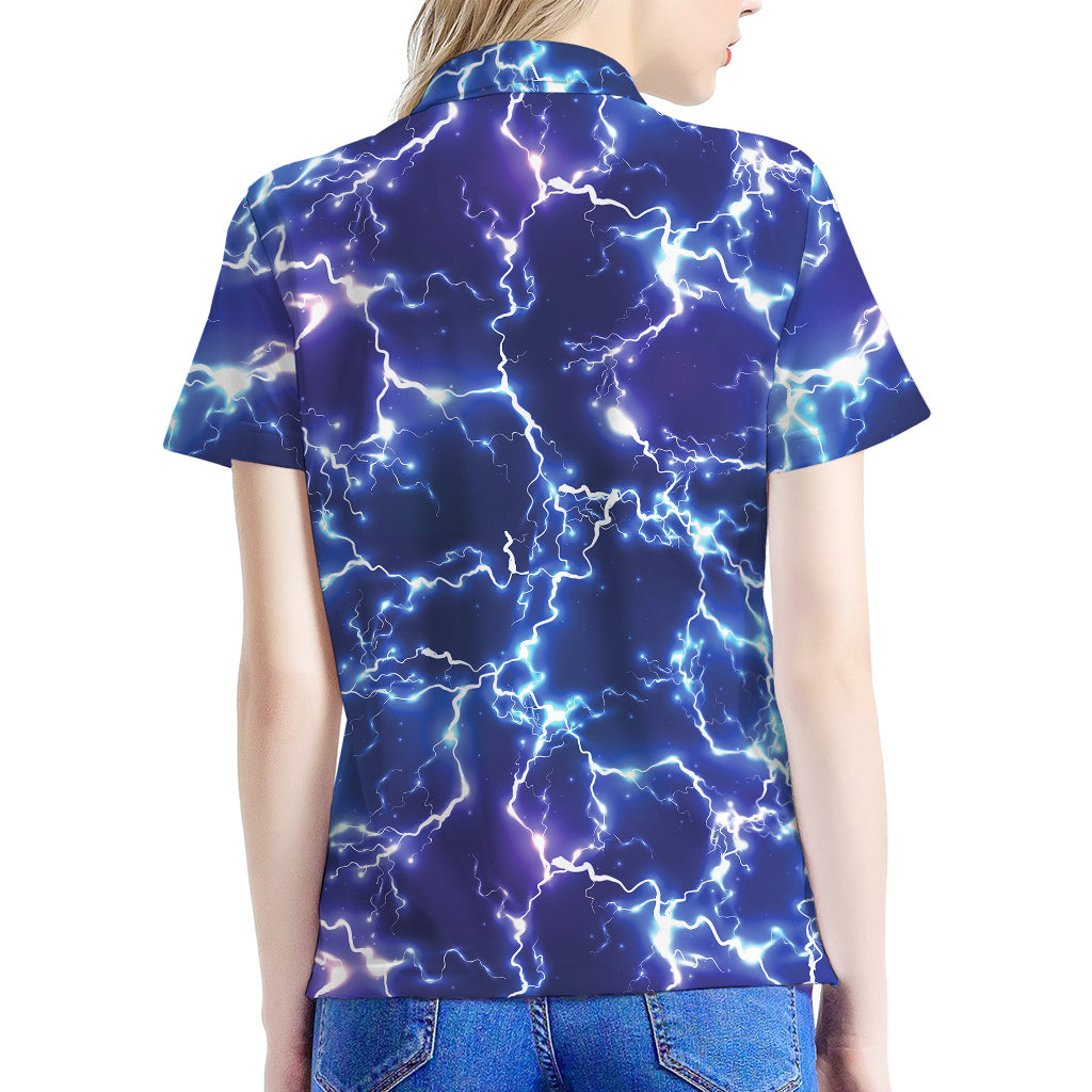 Blue And Purple Lightning Print Women's Polo Shirt