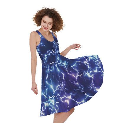 Blue And Purple Lightning Print Women's Sleeveless Dress