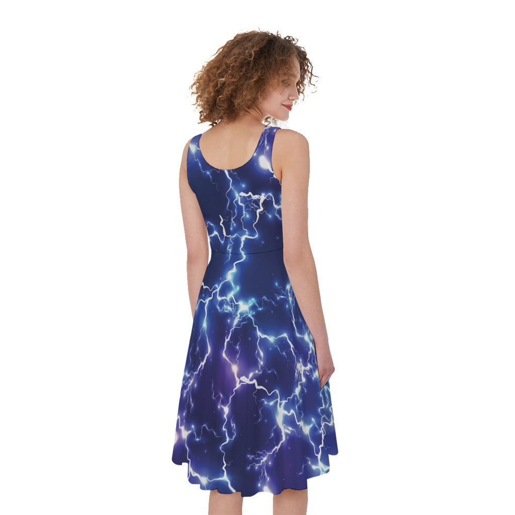 Blue And Purple Lightning Print Women's Sleeveless Dress